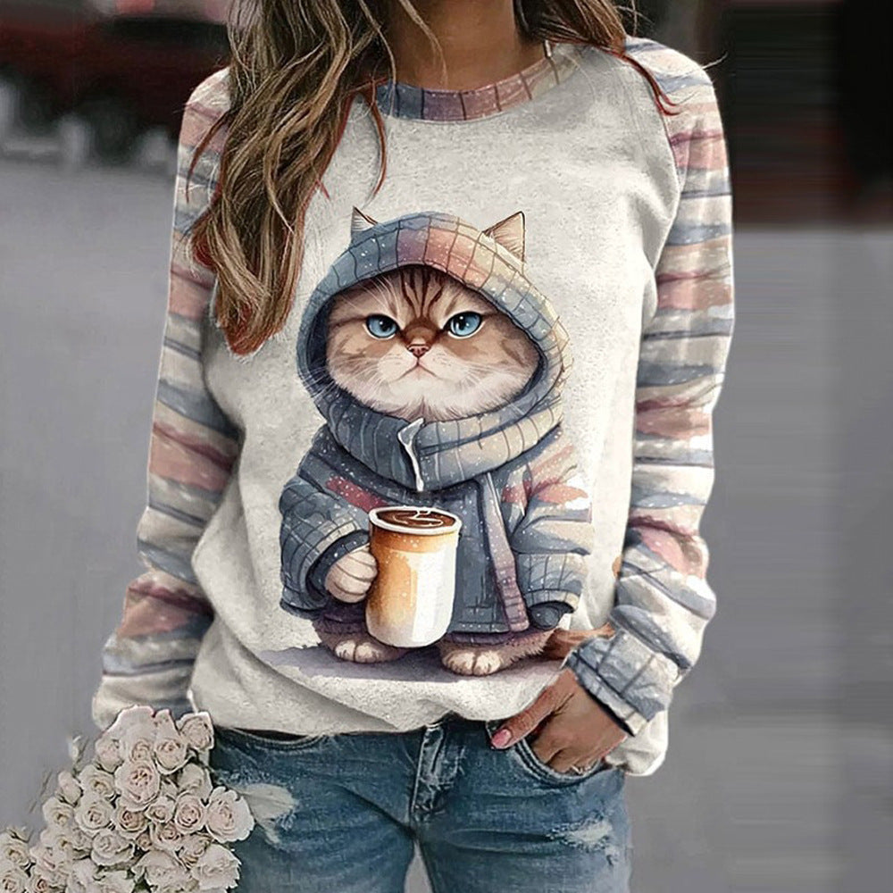 Street hipster style 3D cat hoodie with vibrant digital print

