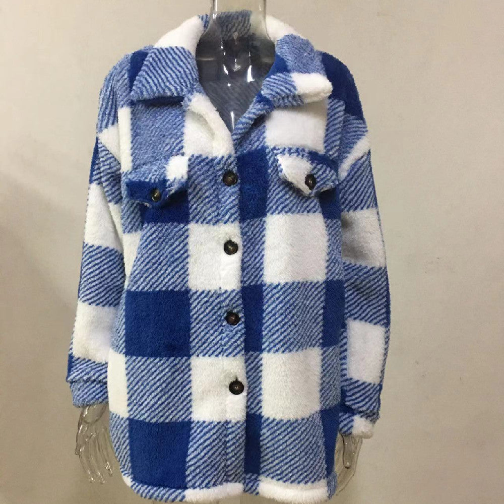 Striped fashion coat for women – cozy plush material for seasonal style