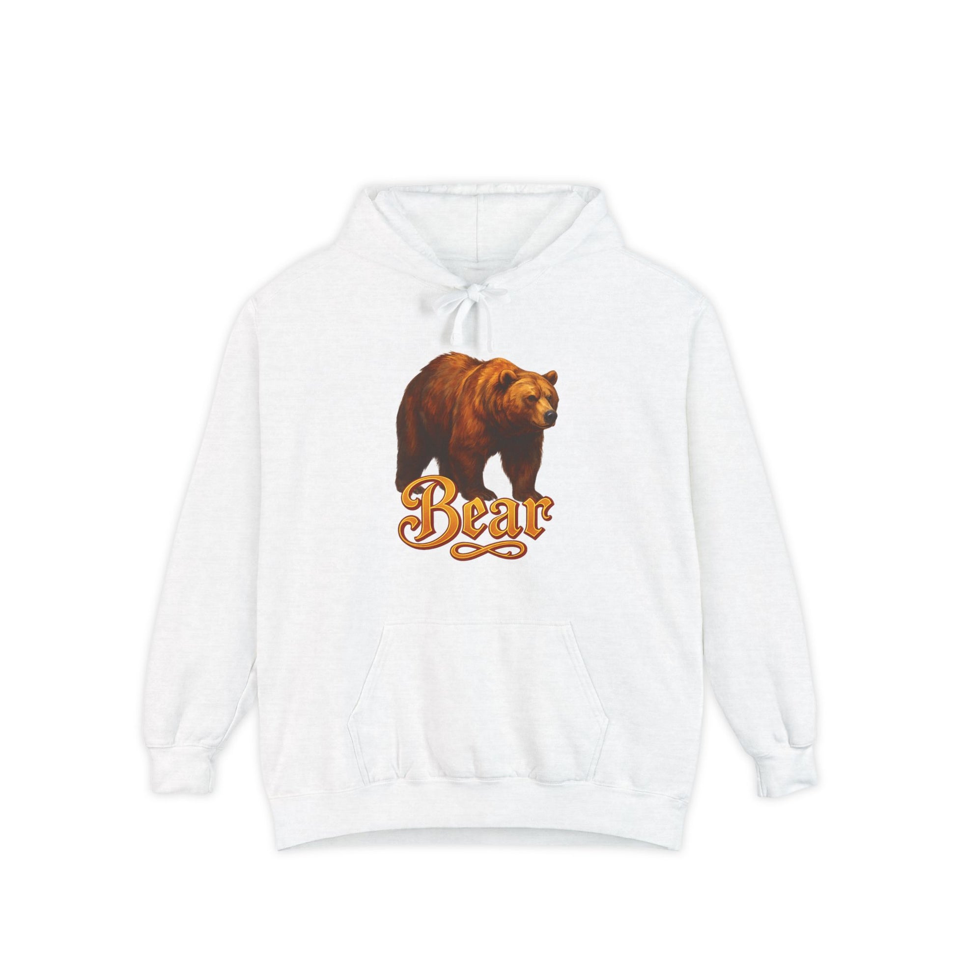 Studio shot of Bear Graphic Hoodie and Unisex Sweatshirt worn by man and woman models

