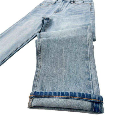 High-Waist Embroidered Cropped Denim Pants – Light Blue