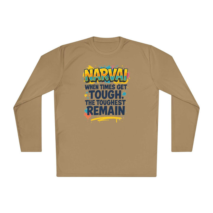 Tan long sleeve tee with colorful motivational text