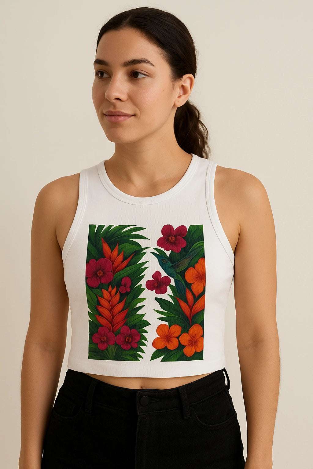 High-neck micro rib tank offering sleek, modern layering option







