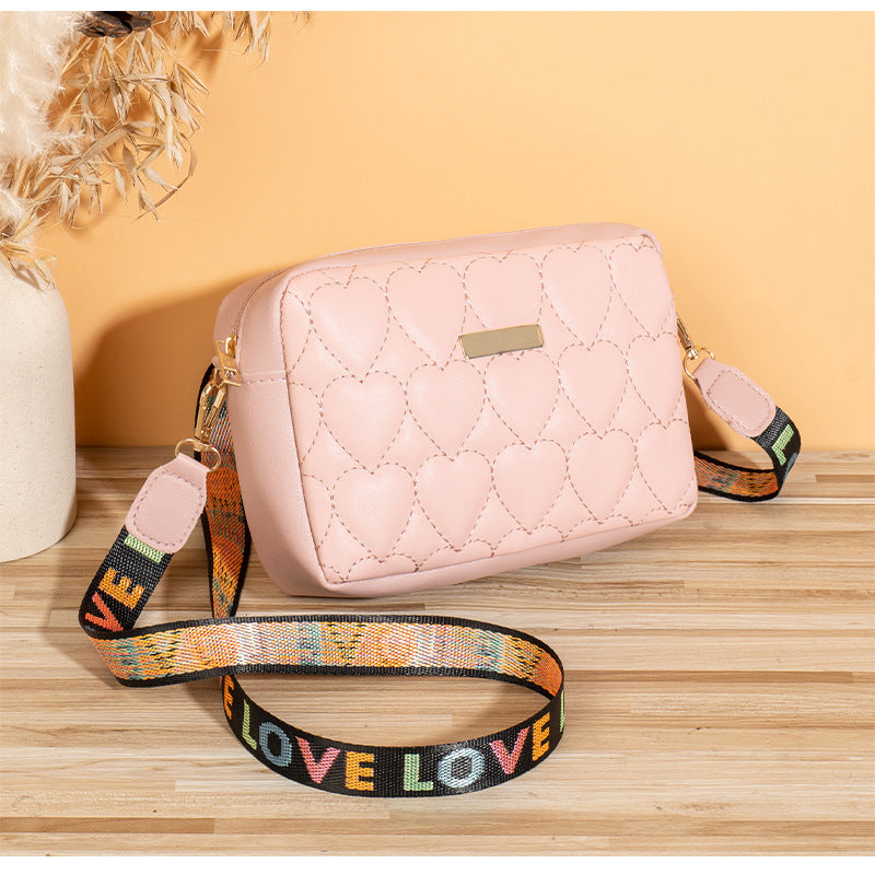 Stylish Heart-Pattern Handbag in Black, White, Brown, Pink