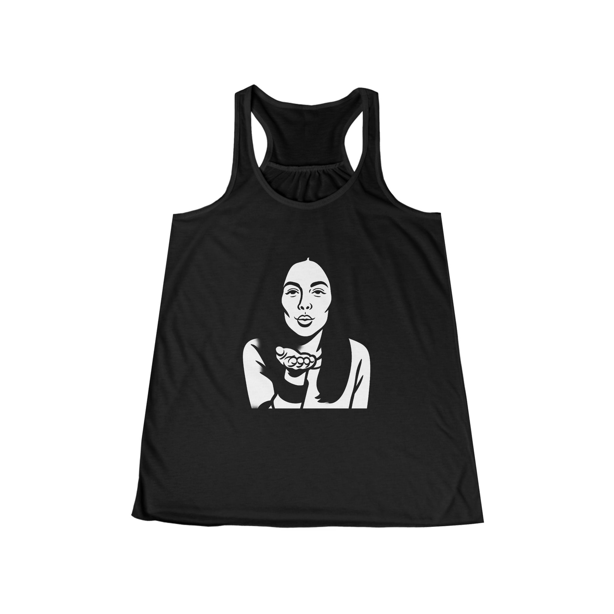 Stylish flowy racerback tank tops modeled in light and dark versions.

