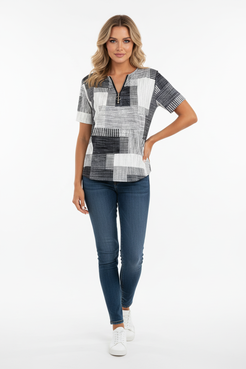 Chic Plus Size T-Shirt with Zipper Detail Style Premium
