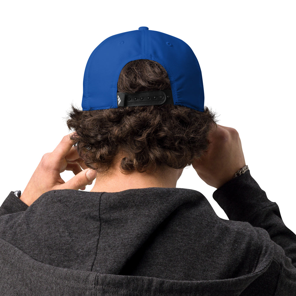 The iconic adidas logo embroidered on the left-side panel of the performance cap.

