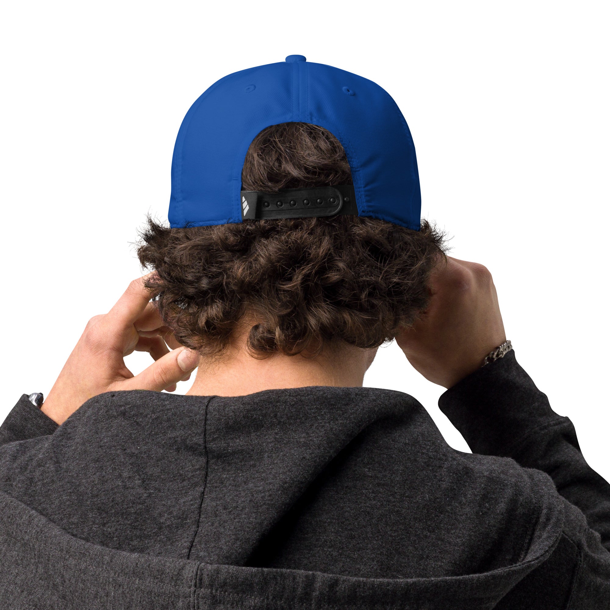 The iconic adidas logo embroidered on the left-side panel of the performance cap.

