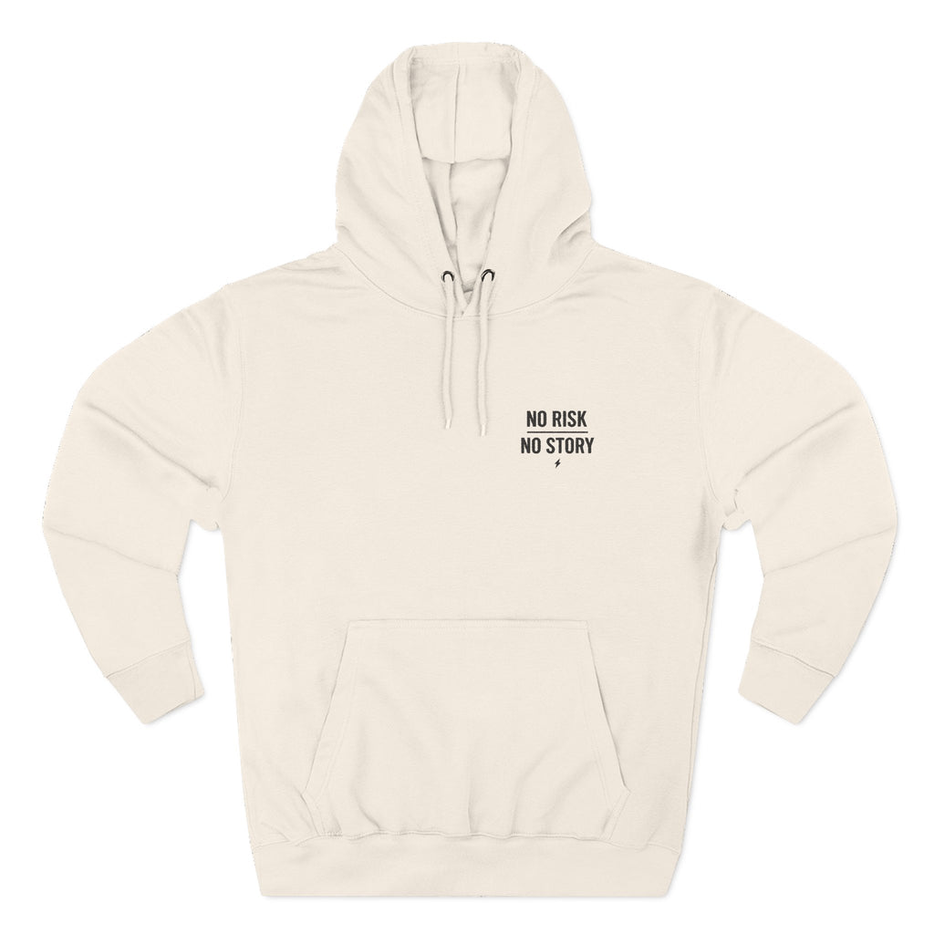 Man styling Three-Panel Fleece Hoodie with layered streetwear look in cityscape

