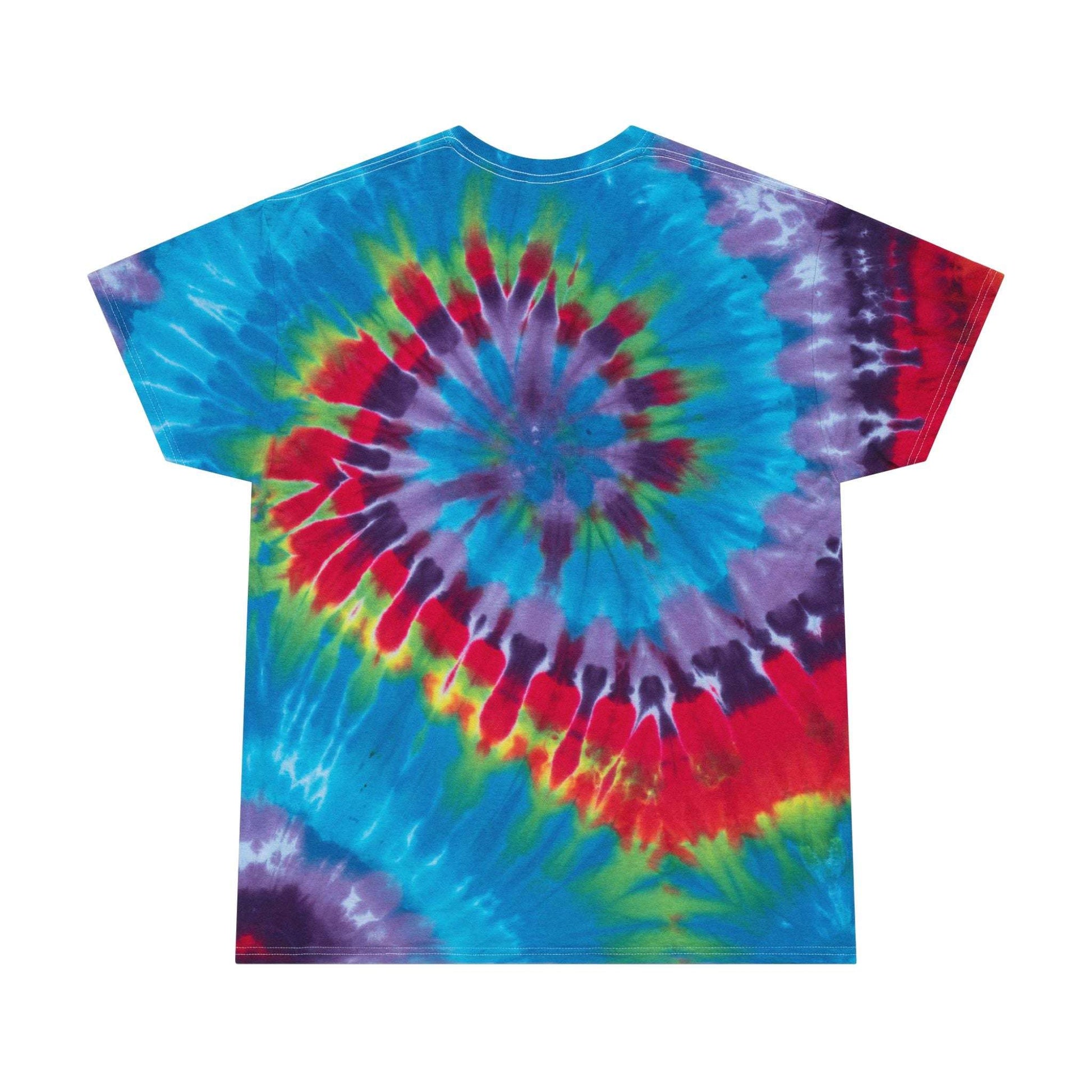 Unisex model wearing Spiral Tie-Dye Tee with shorts at a festival

