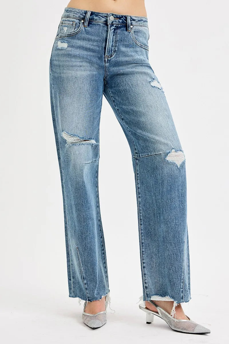 Tie-washed wide leg jeans – back view yoke and pockets