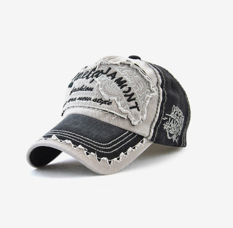 Tiger Head Sun Hat – Black embroidered cotton dad cap with curved brim, adjustable strap, all-season outdoor style