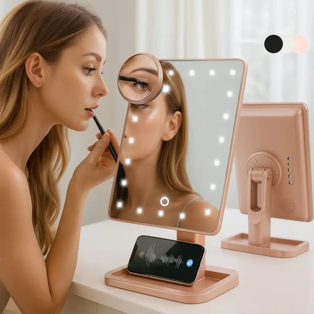 Touch Screen Makeup Mirror – Compact 30×18.5×11.7 cm size for desks and dressing tables