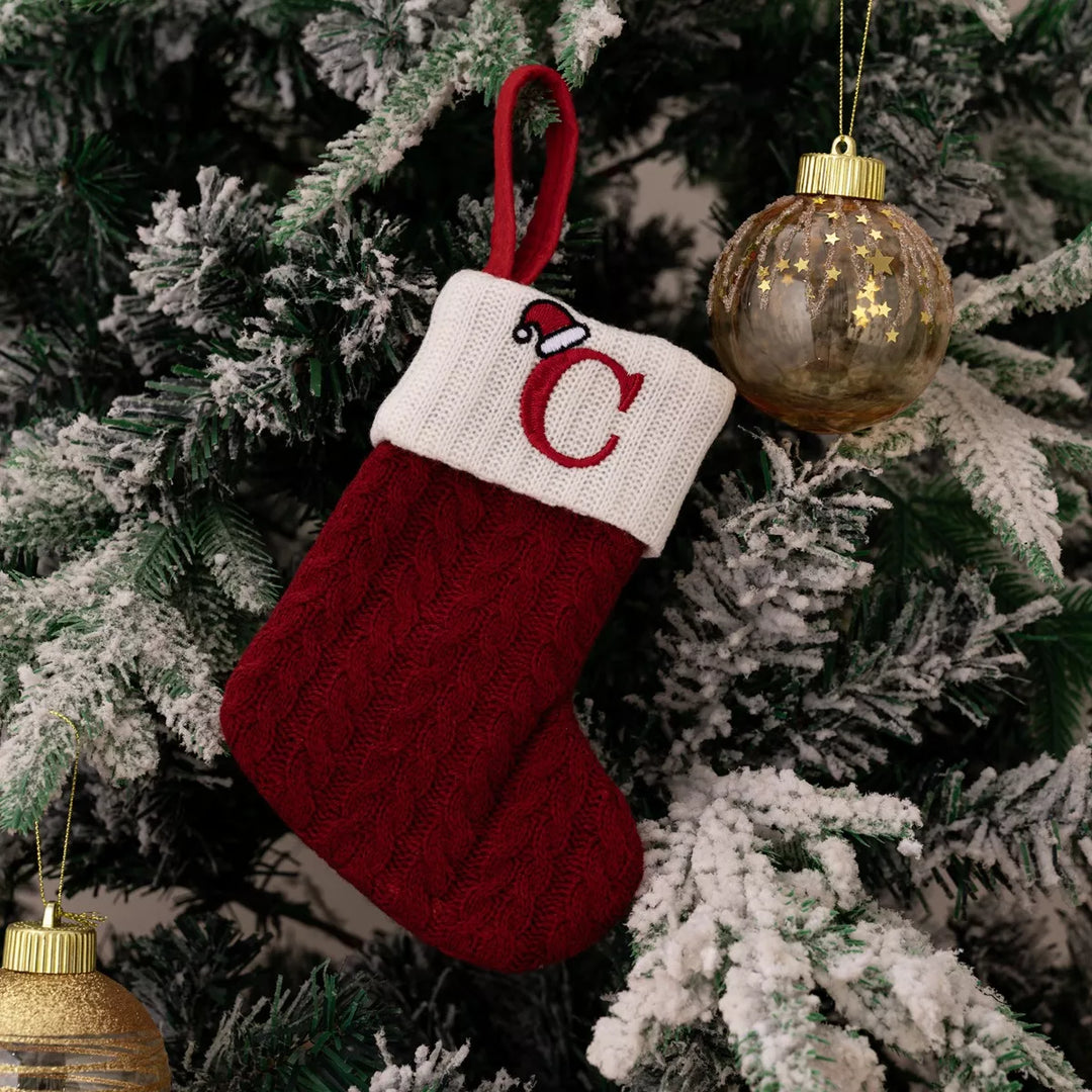 Tree-Side Decor with Cable-Knit Contrast Christmas Stockings