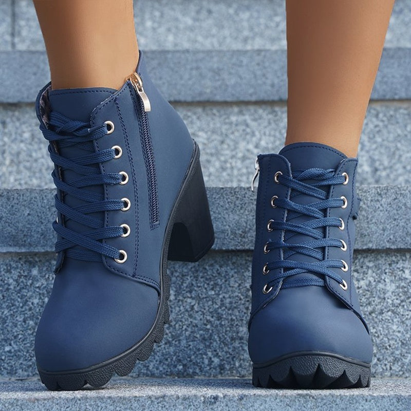 Trendy leopard suede lace-up ankle boots – versatile autumn winter shoes.