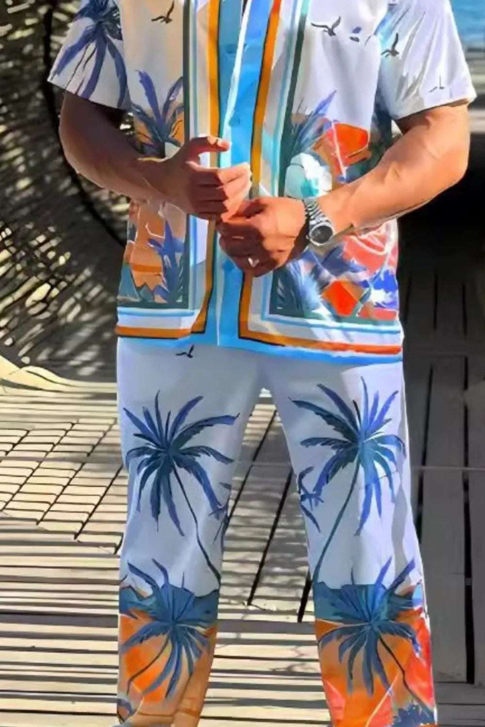 Plus size short sleeve top and pants set for men

