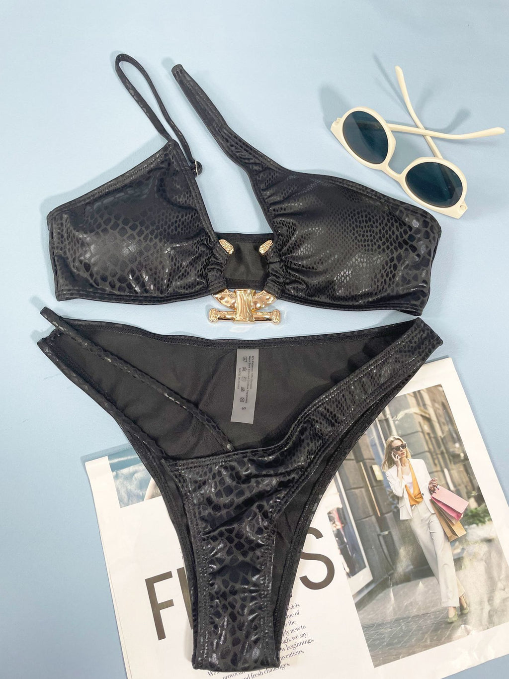 Two-piece snake print bikini – black color option