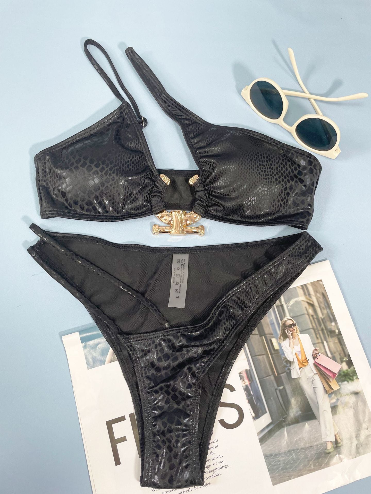 Two-piece snake print bikini – black color option