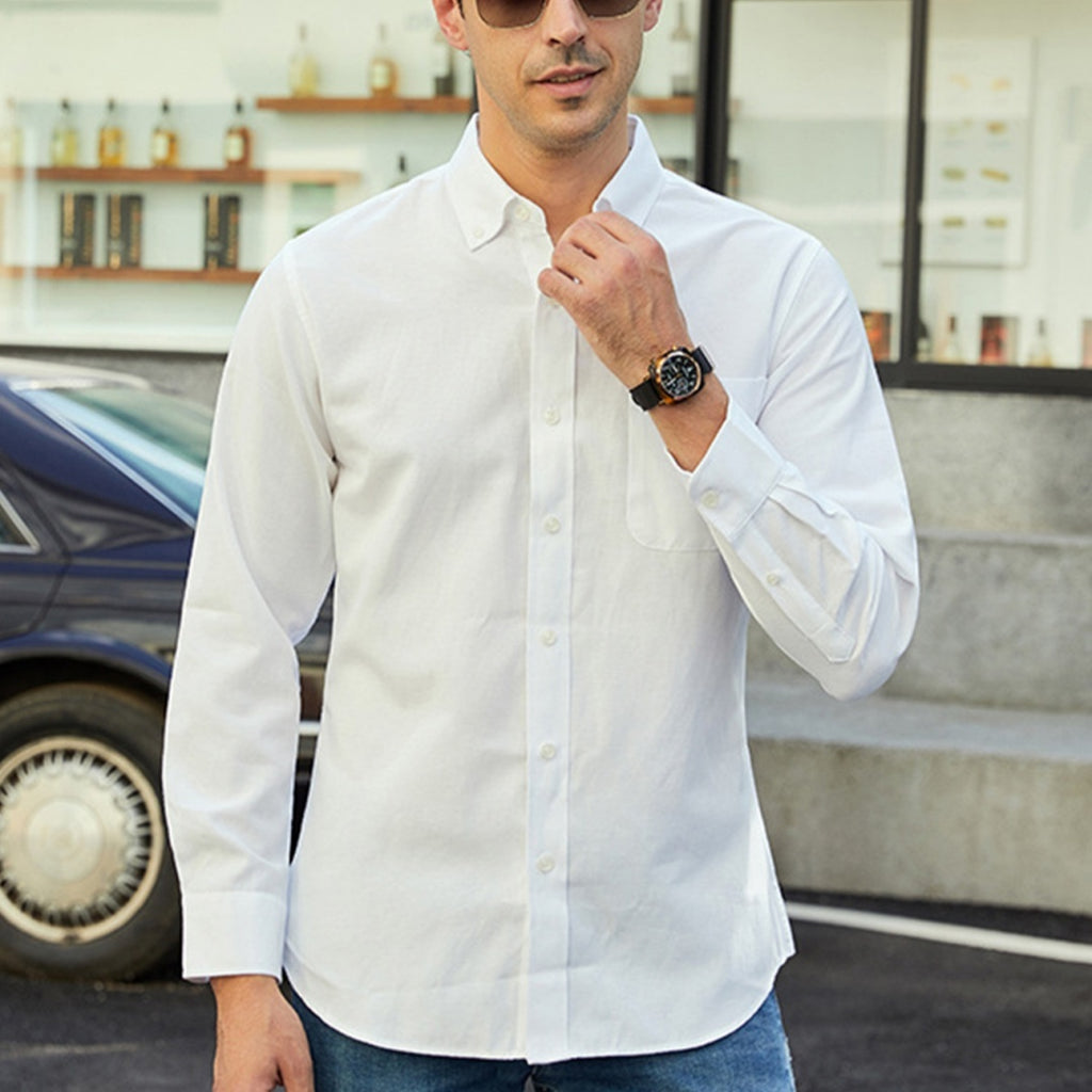 Men's Oxford Pure Color Casual Loose Shirt