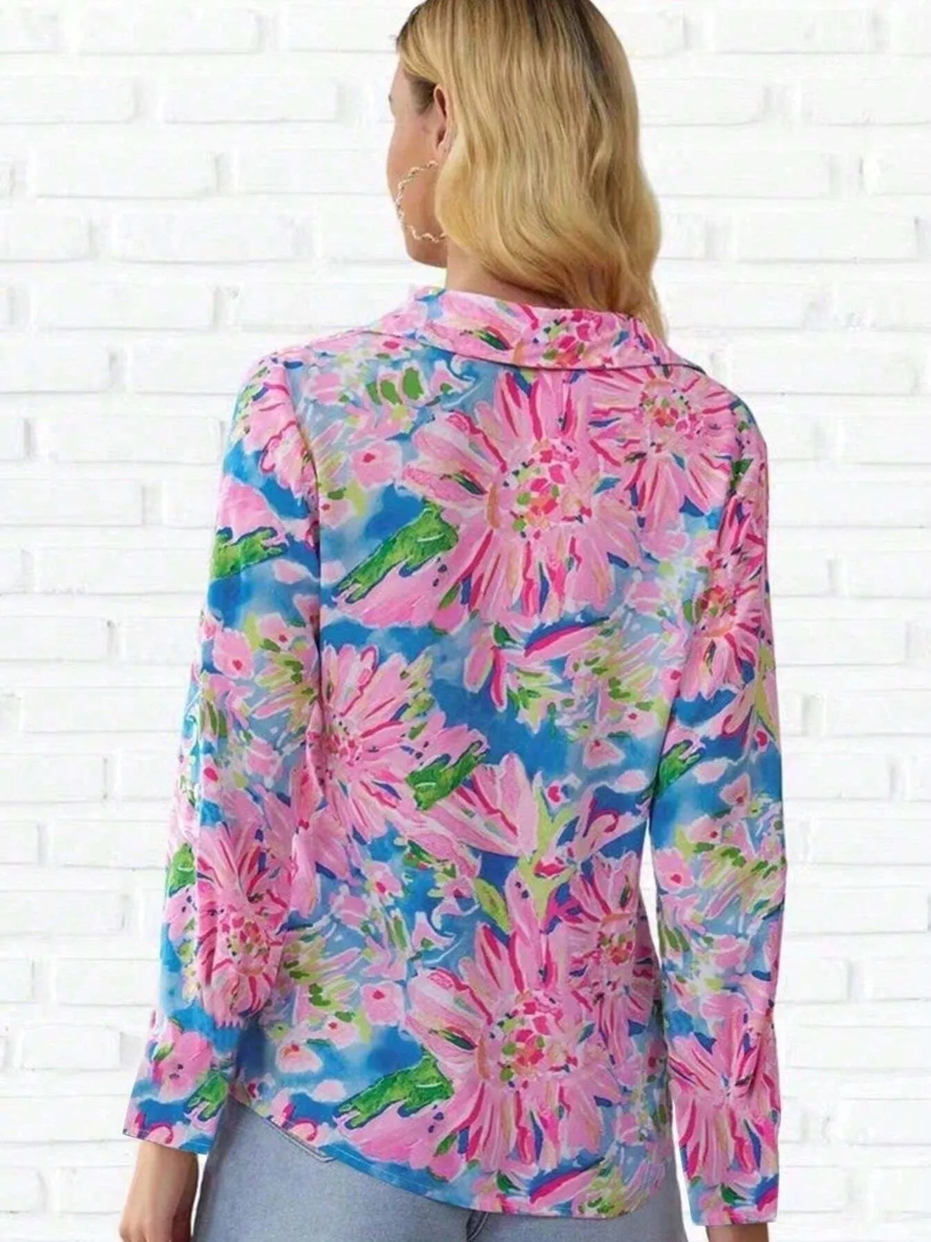 Unbuttoned Floral Print Button-Down Shirt – Romantic Layers for Office or Outings (78 characters)