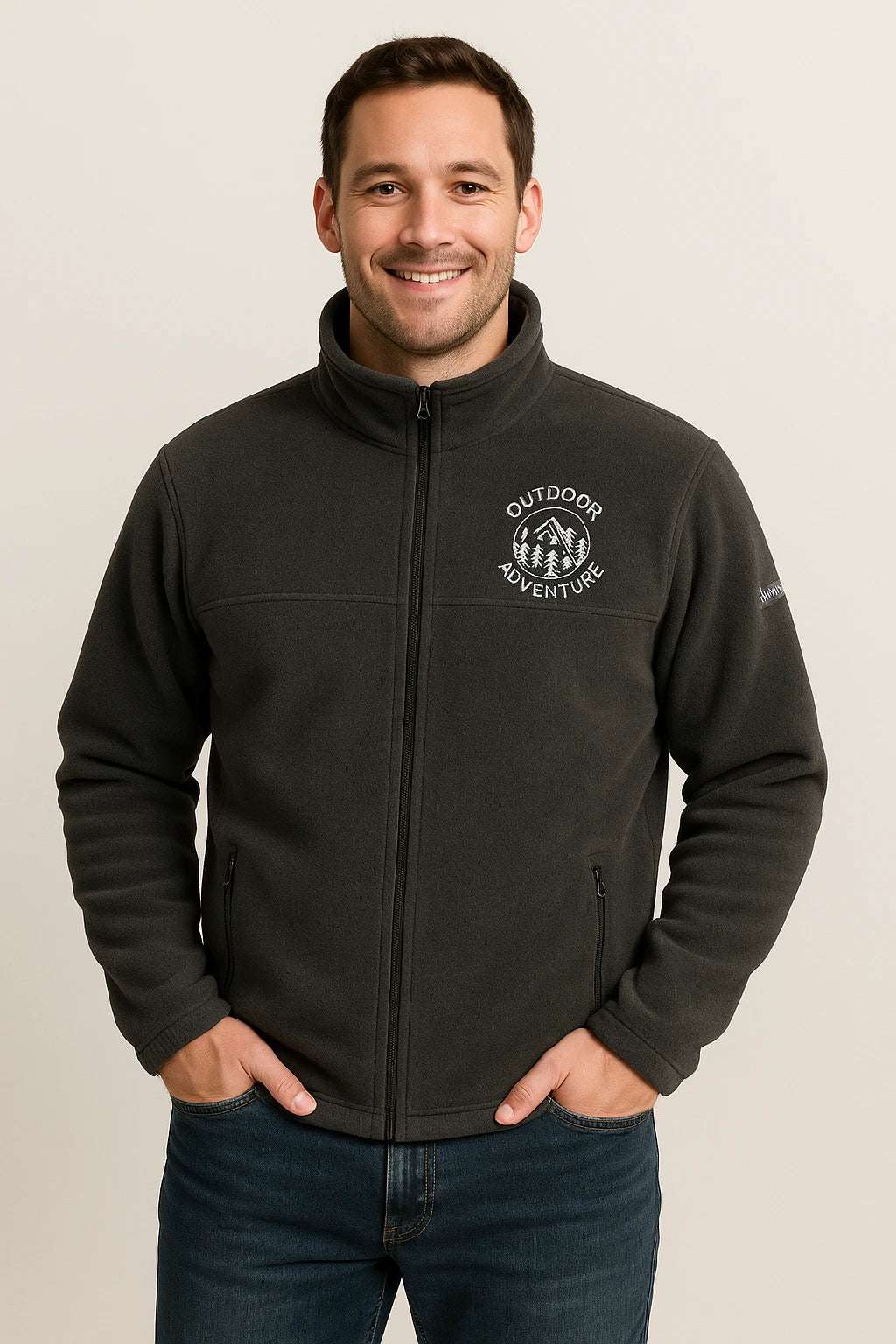 Cozy fleece jacket perfect for hiking or fall weather layering

