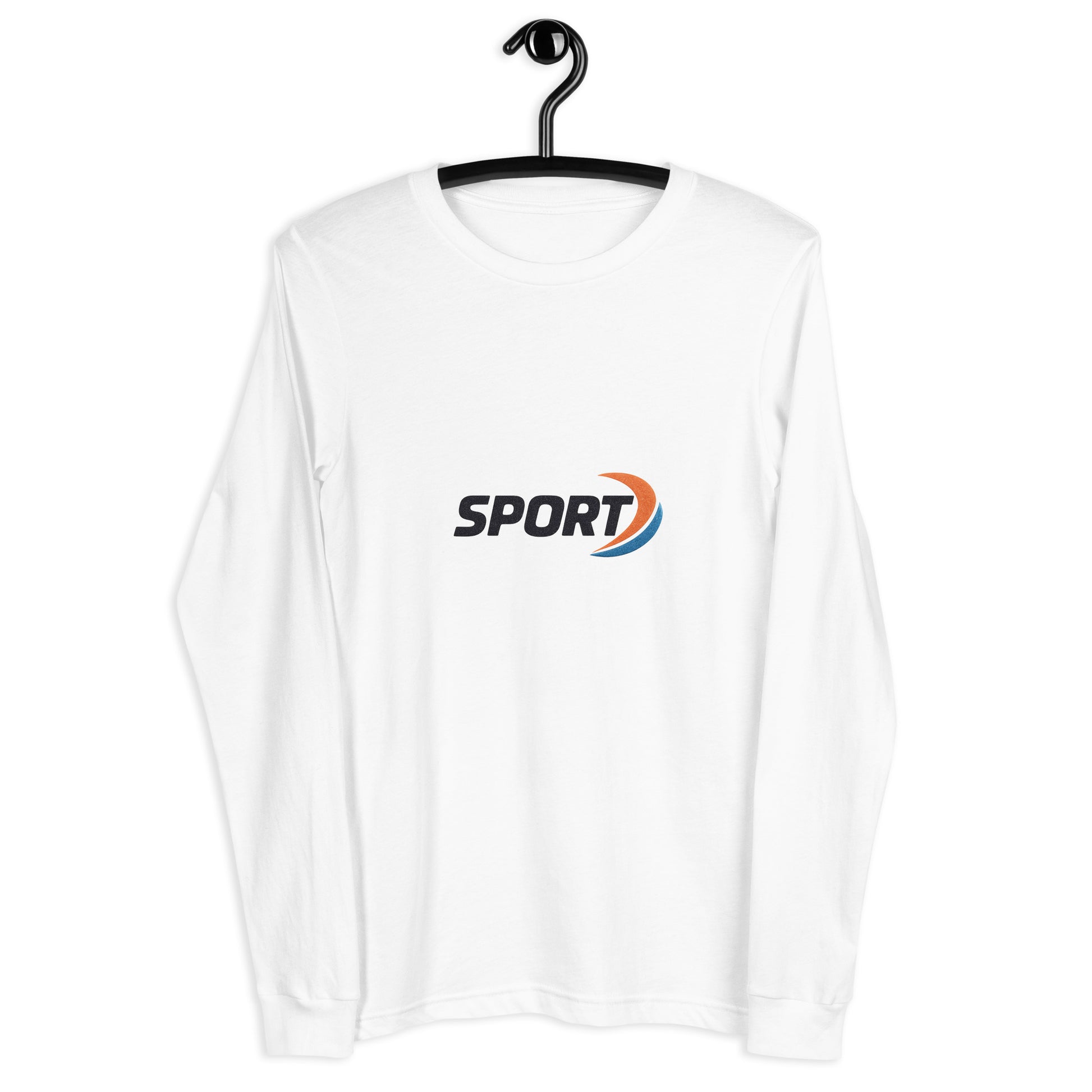 Unisex Long Sleeve Tee tucked into high-waisted trousers for a modern silhouette.

