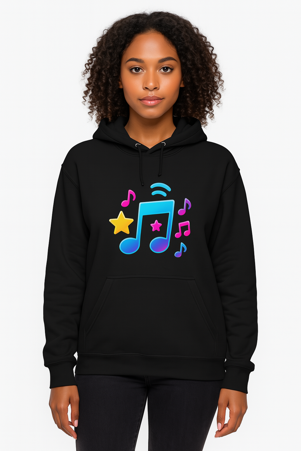 Music-themed hoodie with front pocket and long sleeves

