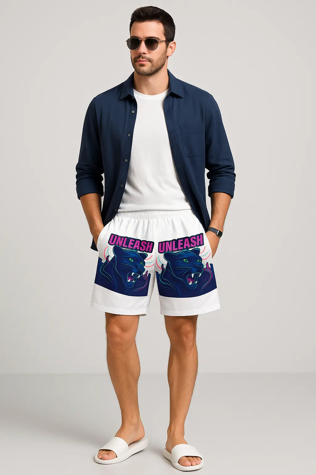 Lightweight quick-dry polyester shorts with drawstring waist and side pockets for summer comfort


