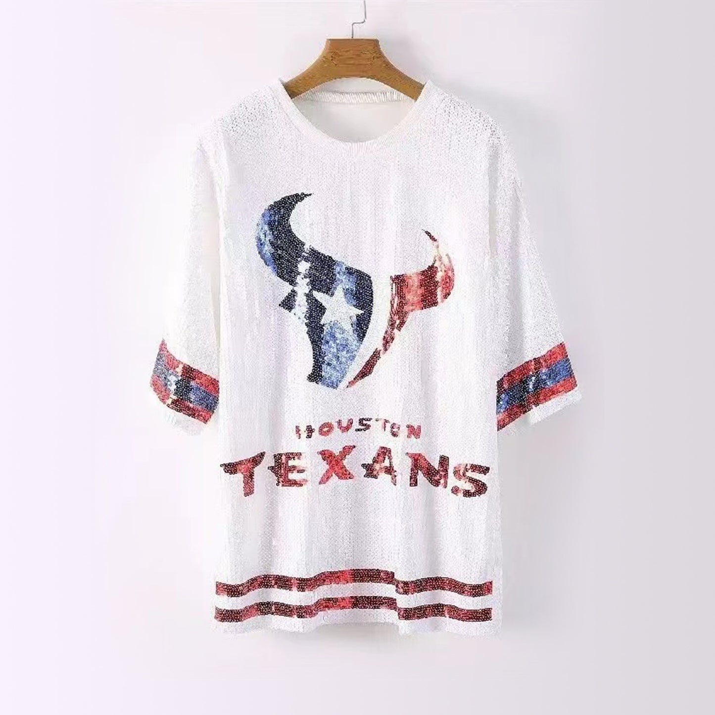 Urban Dark Blue Glitter T-Shirt Dress with Red Letters – Women's Sequins Streetwear 