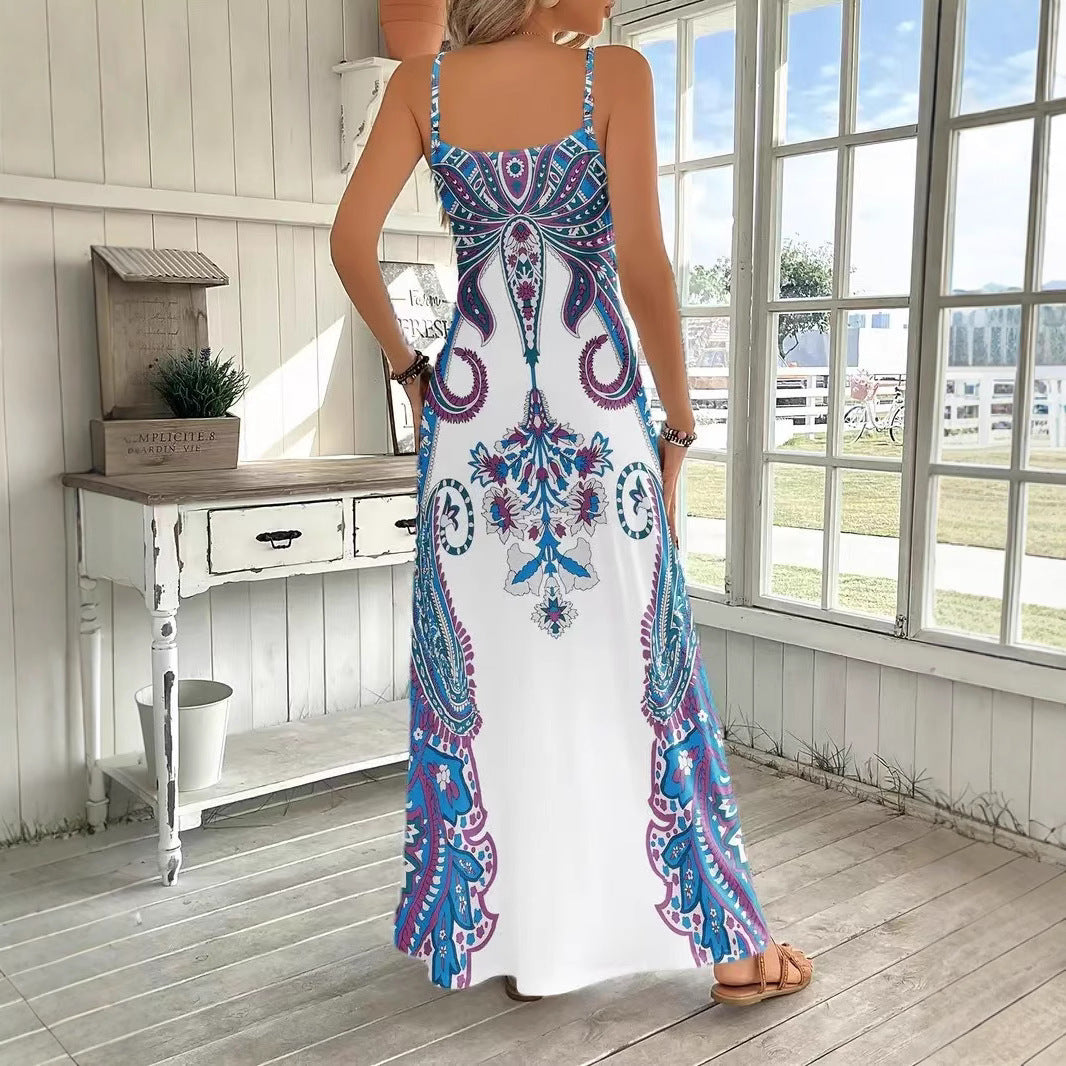 V-neck sleeveless dress – back view showing clean V-line and relaxed silhouette for summer comfort