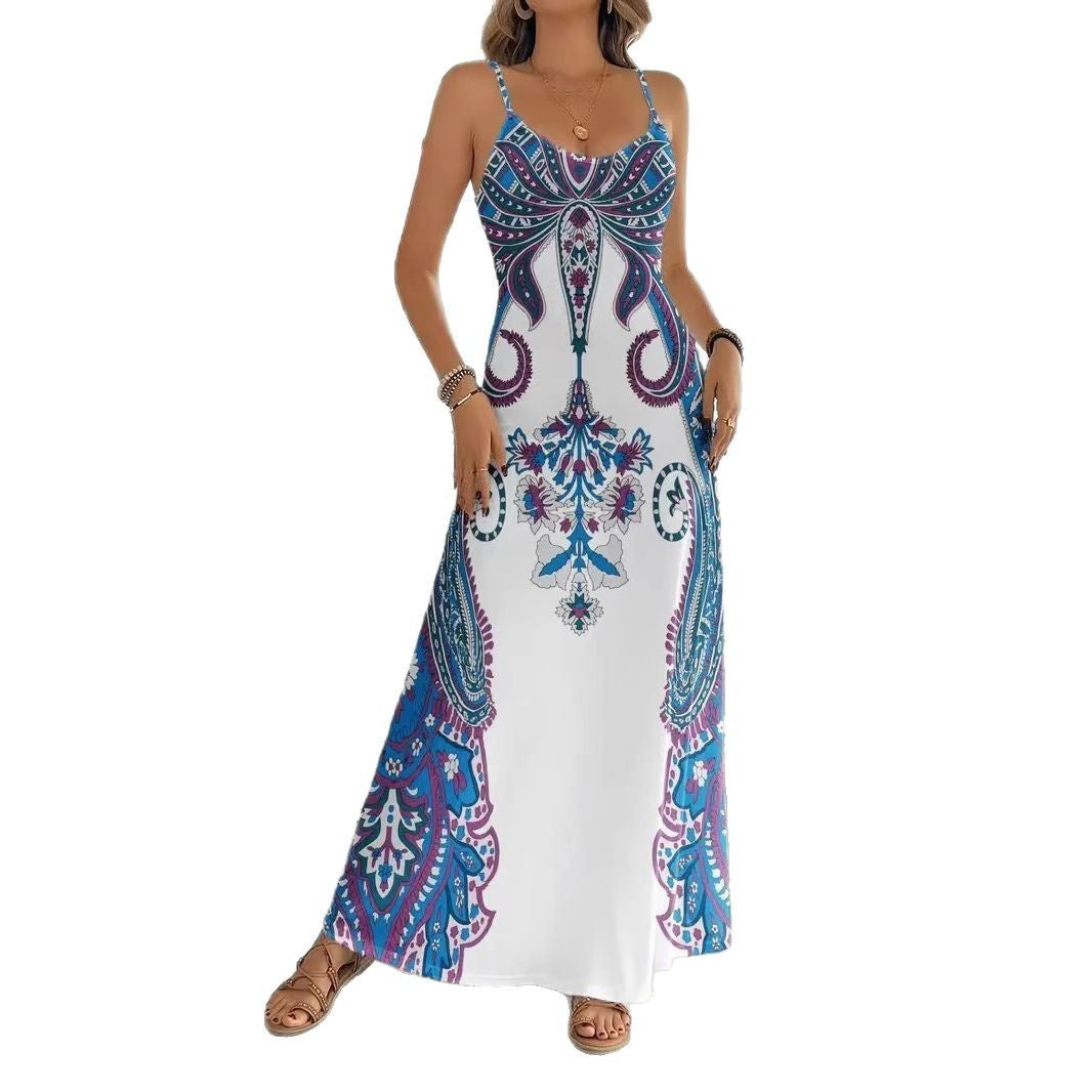 V-neck sleeveless dress – beach-ready look with sandals and tote, lightweight movement captured