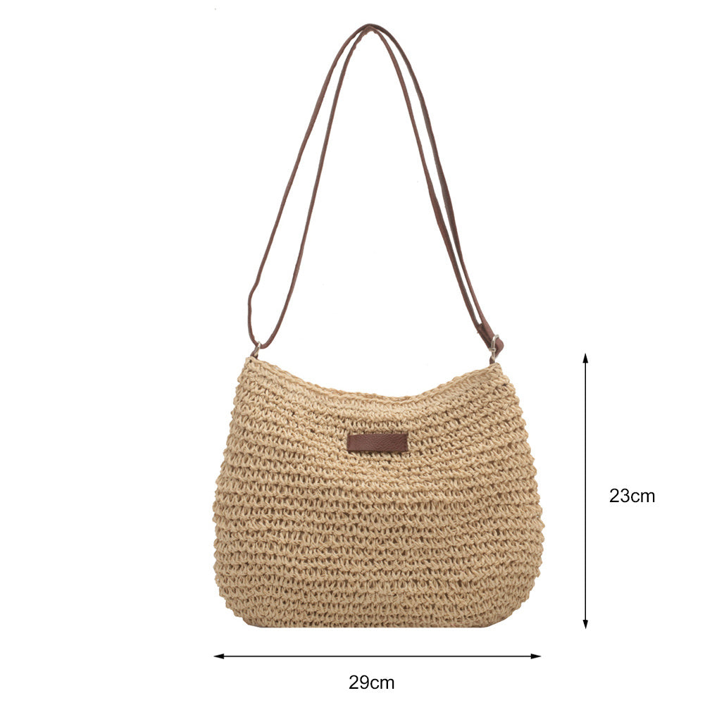 Vacation straw tote with zipper – chic woven bag for beach-to-city essentials
