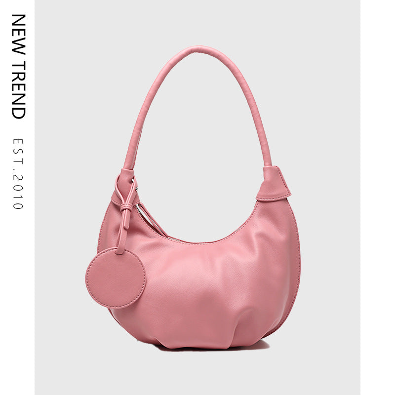 Versatile Soft Leather Bag – Brown Underarm Dumpling Purse

