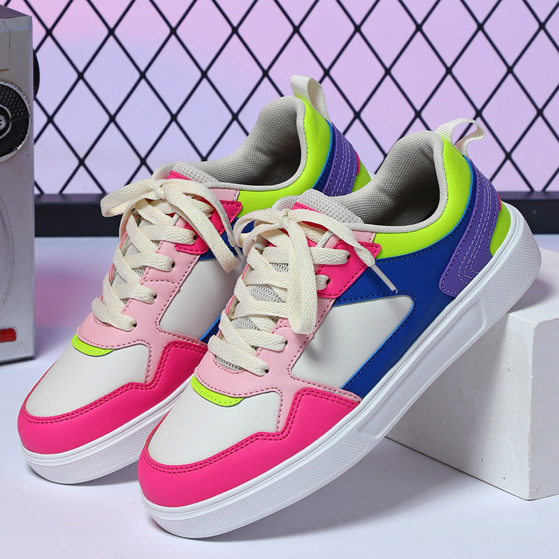 Vibrant pink blue rose red couple skateboard shoes

