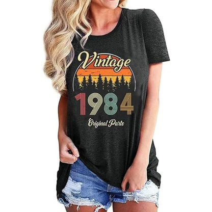 Vintage 1984 women’s top – dark gray-3 model fit short sleeves