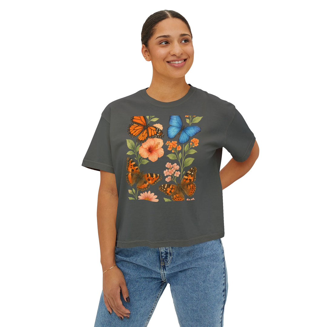Butterfly Floral Women’s Boxy Tee – Vintage Style