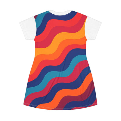 Vibrant Wave T-Shirt Dress – Boho Style for Summer Fun
