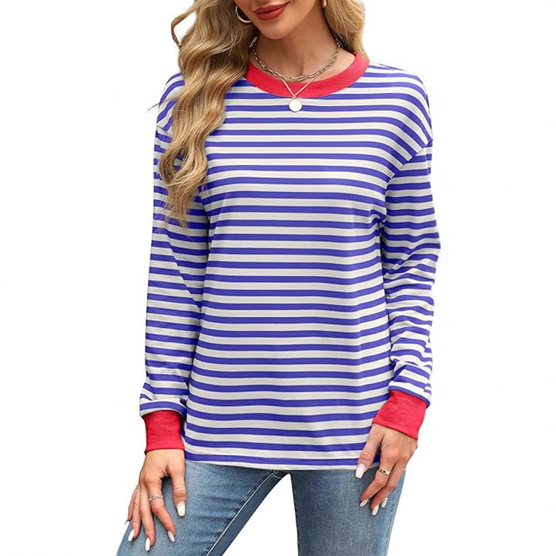 Weekend outfit flat lay featuring Color Contrast Striped Long Sleeve