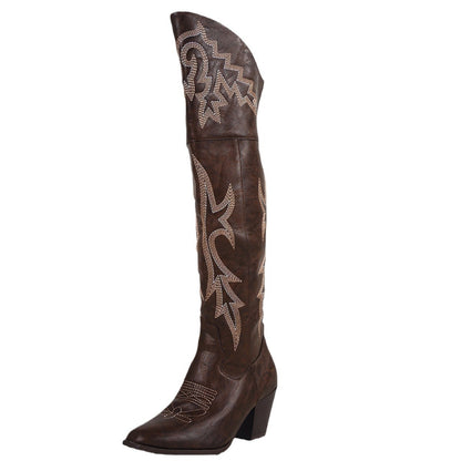 Western denim over-the-knee boots – back seam and stitching detail