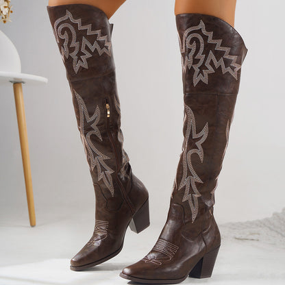 Western denim over-the-knee boots – styled with sweater dress