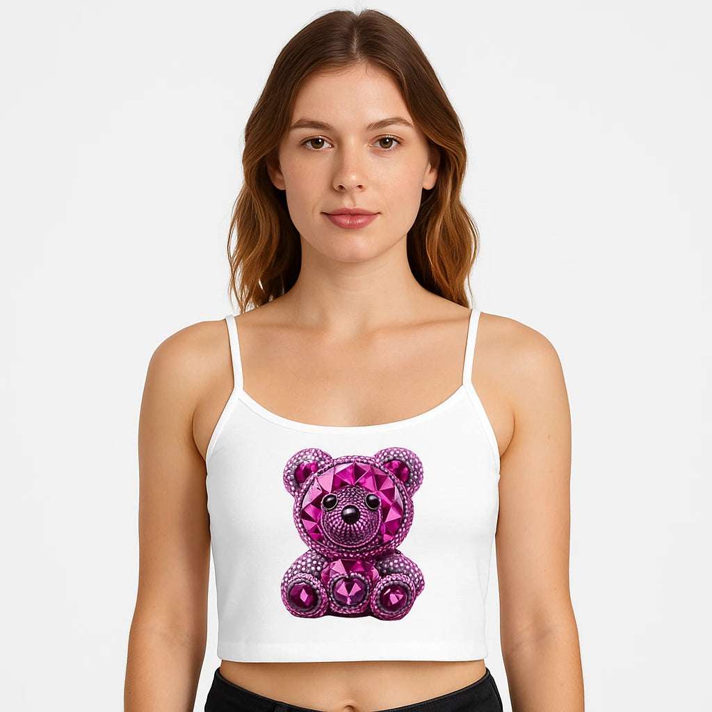Back view of spaghetti strap tank with mid-length cut.

