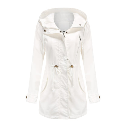 White Cotton Anorak – Minimalist Mid-Length Women’s Coat