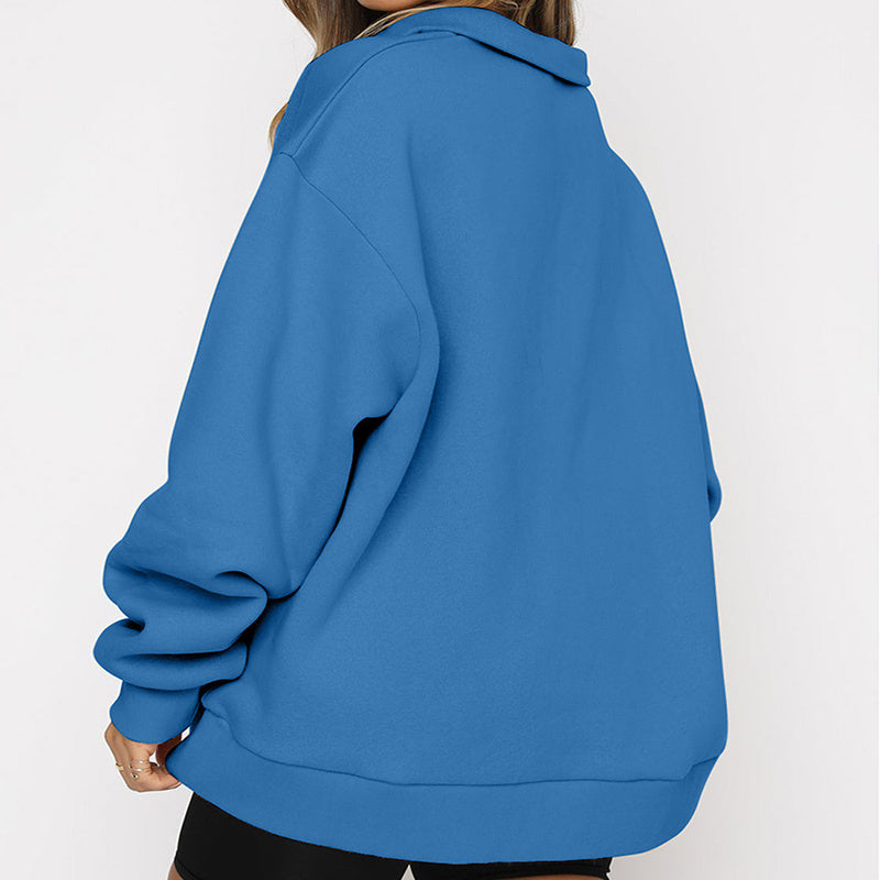 Pink women's zip collar sweatshirt, long sleeves and lightweight polyester for daily comfort

