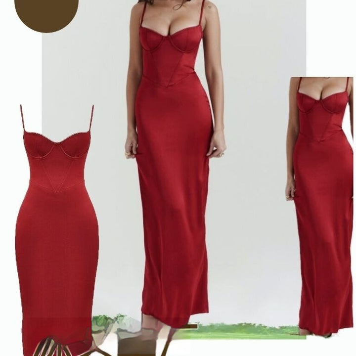 Wine Red Party Dress with Open Back and Floor-Length Hem for Sophisticated Style

