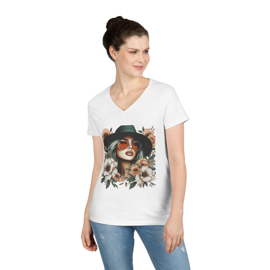 Floral V-Neck T-Shirt – Stylish & Comfy for Women www.PrintOne1.com