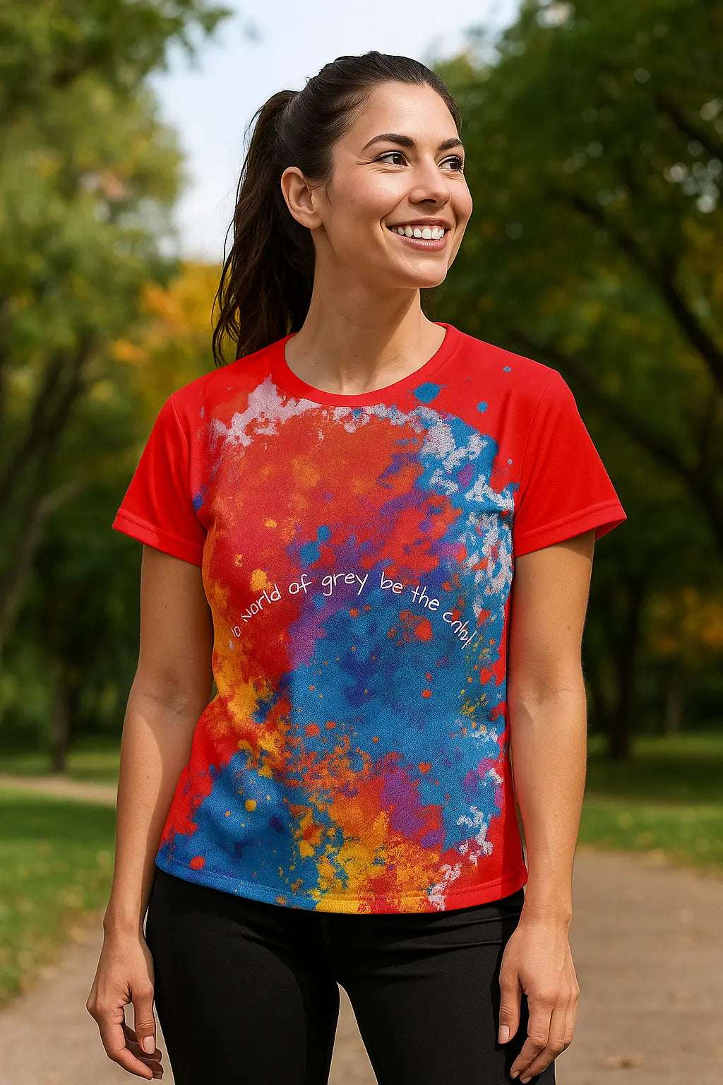 Athletic tee for women in vivid colors, styled for daily wear or the gym

