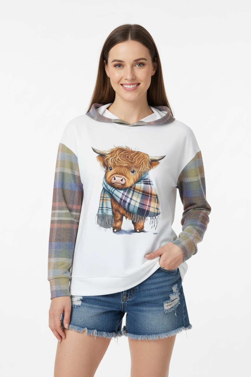 Women's 3D cat hoodie with bold feline graphic print – front view, WY1 colorway