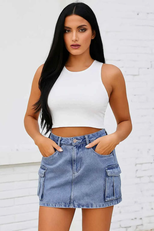 Cargo Denim Skirt with Pockets – Stylish Utility Look