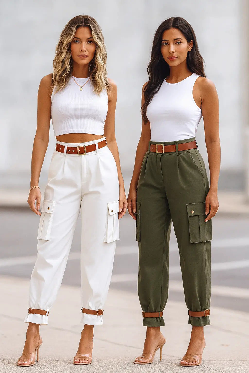 Women's Contrast Color Belt Trousers – Wide-leg movement shot