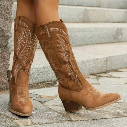 Women’s Embroidery Cowboy Boots – close-up floral stitch detail