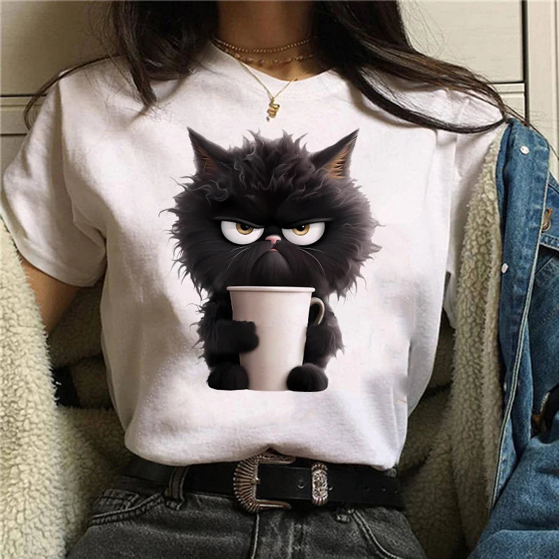 Women’s Funny Cat T-Shirt – Lightweight O-Neck Top